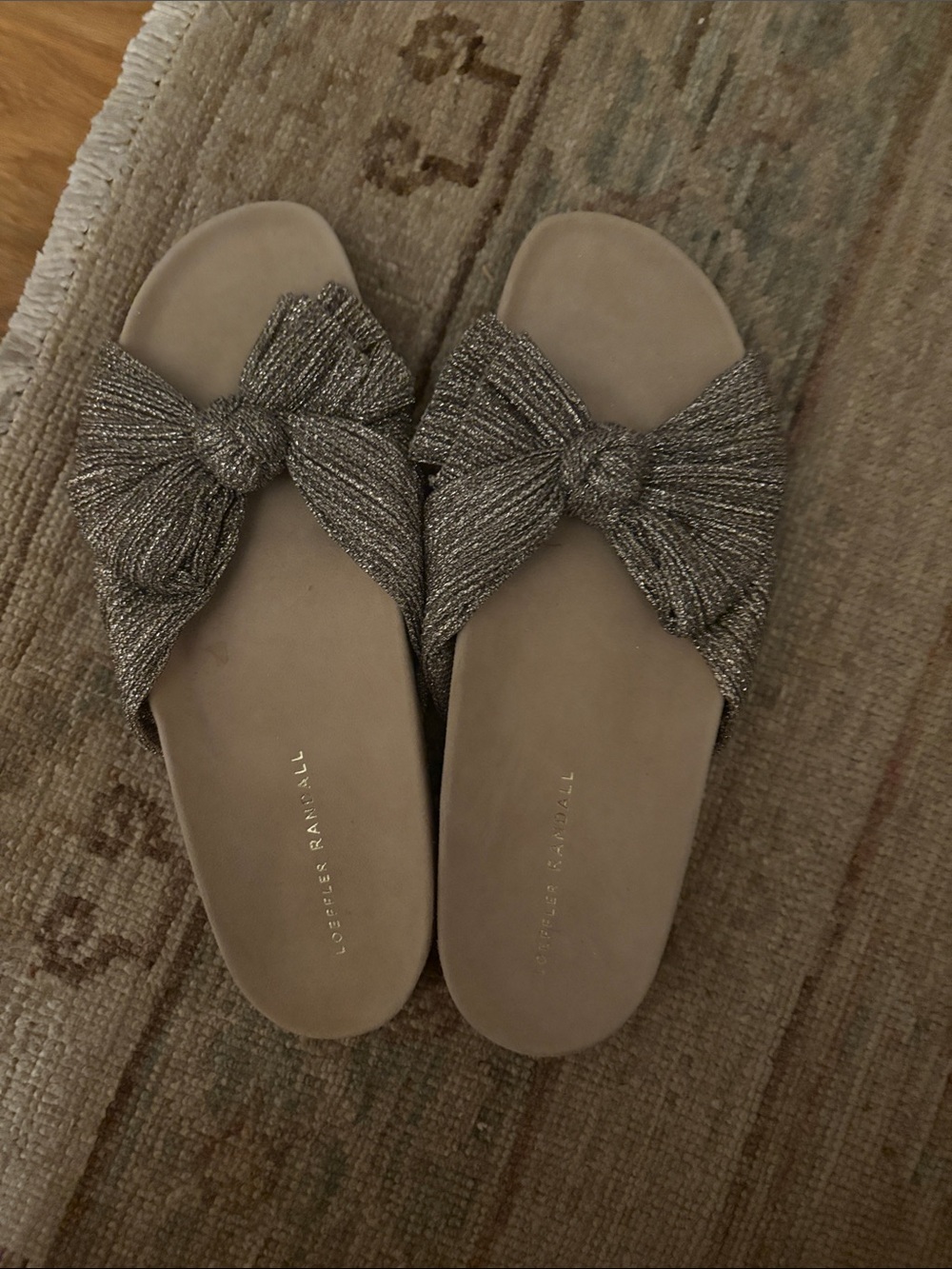 Loeffler Randall Metallic Knot Slide Sandals in Taupe